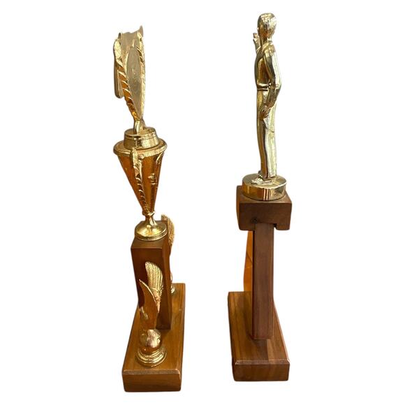 Vintage 1962 1963 Old Trails Shooting Trophies Pair Winner and 2nd Place Trophy - Picture 6 of 9